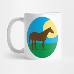 Brown Horse in meadow with sun Mug